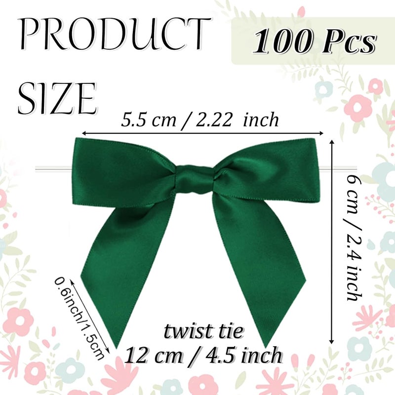 Adodotoe Forest Green Twist Tie Bows, 100 Pcs Satin Twist Tie Bows for Treat Bag Satin Ribbon Tie Bows for Tying Up Packages Present Bags Bakery Candy Bags Decorating Ribbon Bow Gift Wrap Bows - Image 2